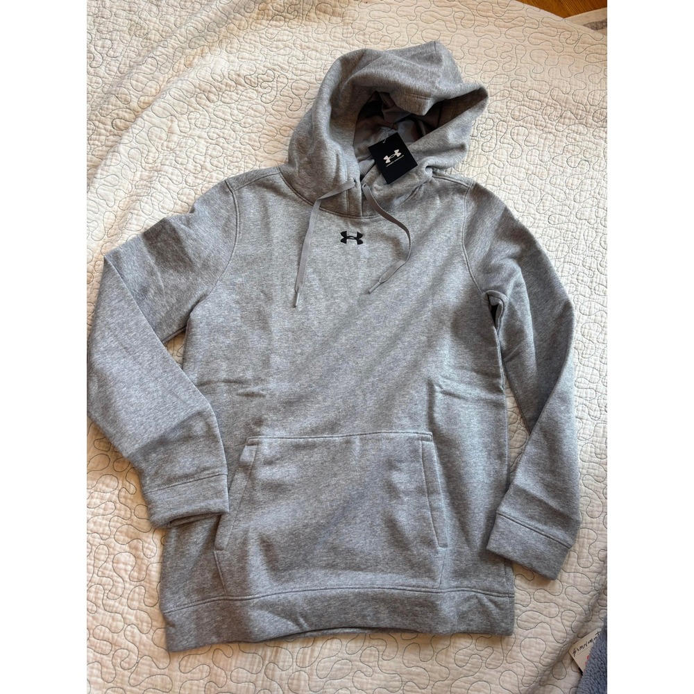 Under Armour Womens Hustle Fleece Hoody Gray Loose Fit Pullover Size Small